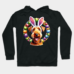 Irish Terrier Celebrates Easter with Bunny Ears and Colorful Eggs Hoodie